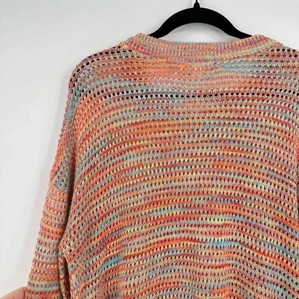 John Paul Richard Sweater Womens‎ XL Multi Open Knit Side Button Boho Space Dye